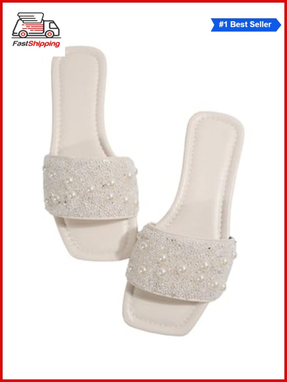 ✨ Sparkly Flat Sandals Dressy Open Toe Glitter Slide Shoes